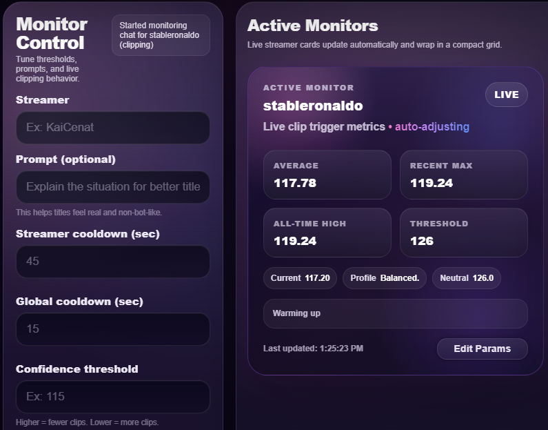 Cliprr monitor threshold settings